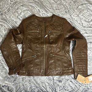 New with Tags Vintage Women’s Brown Leather Fashion Jacket size Small